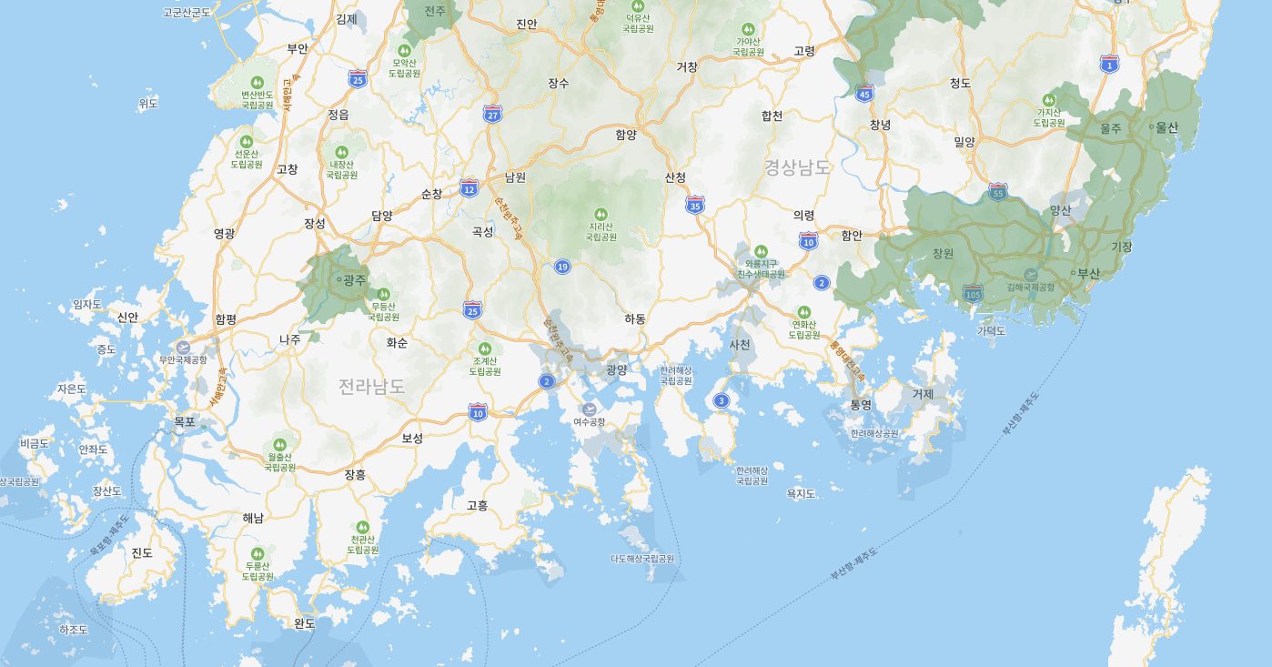 쿠팡로켓 배송지역 지도 - 남부