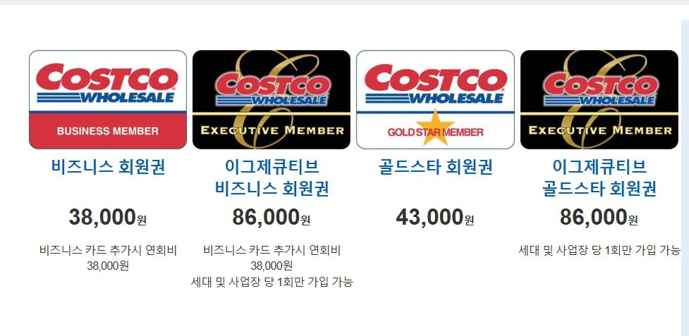 2025년 최신 코스트코 회원권 종류 및 가격 정리 (골드스타·비즈니스·이그제큐티브)